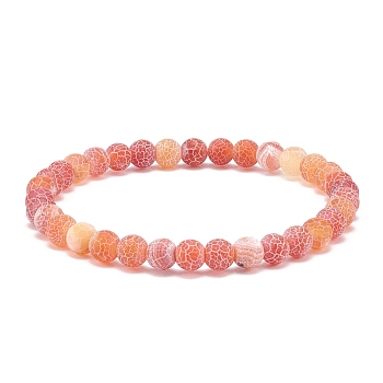 Natural Weathered Agate(Dyed) Round Beaded Stretch Bracelet, Gemstone Jewelry for Women, Coral, Inner Diameter: 2-1/4 inch(5.7cm), Beads: 6mm