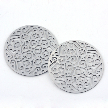 304 Stainless Steel Filigree Joiners, Flat Round, Stainless Steel Color, 30~30.5x0.5mm, about 235~250pcs/bag