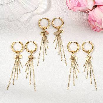 3 Pairs 3 Styles 304 Stainless Steel Hoop Earring for Women, Cable Chain Charm, Golden, Mixed Shapes, 90x20~21x2.5mm, about 1pc/style