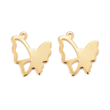 201 Stainless Steel Pendants, Butterfly, Real 24k Gold Plated, 18x17x0.8mm, Hole: 1.4mm