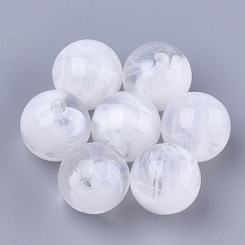 Acrylic Beads, Imitation Gemstone Style, Round, Clear & White, 13.5~14x13mm, Hole: 2mm