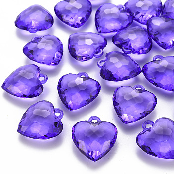 Transparent Acrylic Pendants, Faceted, Heart, Medium Purple, 31.5x29x12.5mm, Hole: 4mm, about 90pcs/500g