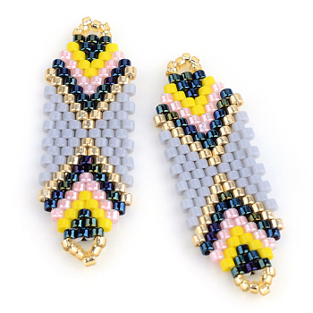 MIYUKI & TOHO Japanese Seed Beads, Handmade Links, Loom Pattern, Gray, 35.5~36.5x12x2mm, Hole: 1mm