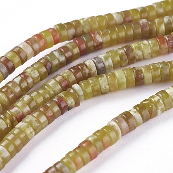 Natural Serpentine Jade Beads Strands, Rondelle, 4.5x1.5~2mm, Hole: 0.6mm, about 204pcs/strand, 15.9 inch(40.5cm)