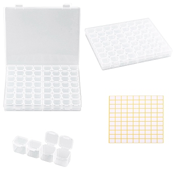 Plastic Bead Containers, Removable, 56 Compartments, Rectangle, with Label Paster, Clear, Box: 56 compartments/box, 2pcs/set, Label Paster: 2paper/set