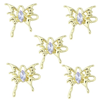 Rack Plating Alloy Connector Charms, Butterfly Links with Glass, Cadmium Free & Lead Free & Nickle Free, Golden, Lilac, 29x28x4.5mm, Hole: 3.5x2.5mm