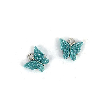 Vintage Alloy Acrylic Charm, for DIY Hoop Earing Accessories, Butterfly Shape, Platinum, Turquoise, 14x12mm