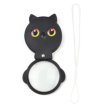 Owl Foldable Acrylic Portable Clip-On 8X Magnifying Glass, with Flexible Plastic Findings and Strap, Black, 8.3x7.9x1.6cm