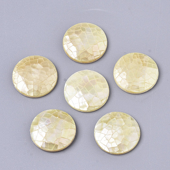Natural Yellow Shell Cabochons, with Freshwater Shell, Flat Round, Pale Goldenrod, 16x3mm