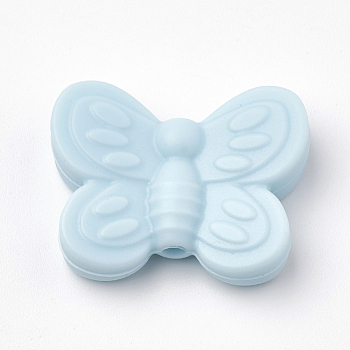 Food Grade Eco-Friendly Silicone Beads, Chewing Beads For Teethers, DIY Nursing Necklaces Making, Butterfly, Light Blue, 20x25x6mm, Hole: 2mm