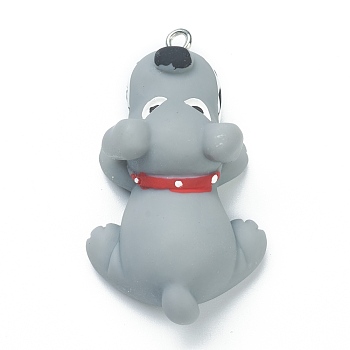 Opaque Resin Big Pendants, with Platinum Plated Iron Findings, Dog, Gray, 51x29x19mm, Hole: 2mm
