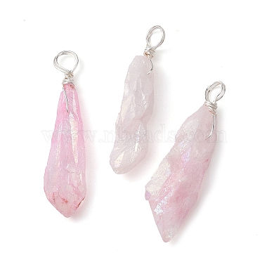 Silver Pink Teardrop Quartz Crystal Pendants