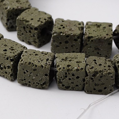 Dark Green Cube Lava Rock Beads