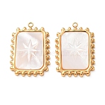 304 Stainless Steel Pendants, with Shell, Rectangle Charms, Golden, 25x17.5x3.5mm, Hole: 1.5mm(STAS-C184-05G)