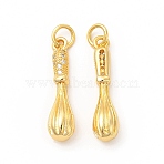 Rack Plating Brass Micro Pave Cubic Zirconia Pendants, Cadmium Free & Lead Free, Whisk Charm, with Jump Ring, Real 18K Gold Plated, 23x5x5.2mm, Hole: 3.4mm(KK-I699-08G)