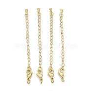 Long-Lasting Plated Brass Chain Extender, with Lobster Claw Clasps and Bead Tips, Real 24K Gold Plated, 12x7x3mm, Hole: 3.5mm, Extend Chain: 65mm, ring: 5x1mm(KK-F711-09G)