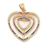 Rack Plating Brass Micro Pave Colorful Cubic Zirconia Pendants, Cadmium Free & Lead Free, Long-Lasting Plated, Heart, Real 18K Gold Plated, 26.5x25x2mm, Hole: 4x3.5mm(KK-M227-01G)