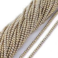 Electroplate Glass Beads Strands, Full Plated, Round, Light Gold Plated, 2.5mm, Hole: 0.7mm, about 177pcs/Strand, 14.09 inch(35.8cm)(EGLA-K014-A-FP01)