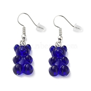 Cute Resin Bear Dangle Earrings, Platinum Alloy Jewelry for Woman, Blue, 38mm, Pin: 0.7mm(EJEW-WH0001-45F)