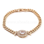 Cubic Zirconia Link Bracelet with Golden Brass Curb Chains, Long-Lasting Plated, Oval, 7-3/4 inch(19.8cm)(BJEW-C055-06C-G)