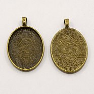 Alloy Pendant Cabochon Settings, Cadmium Free & Lead Free, Plain Edge Bezel Cups, DIY Findings for Jewelry Making, Antique Bronze, 39x25x3mm, Hole: 4mm(PALLOY-A15657-AB)