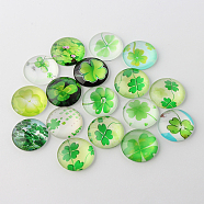 Half Round/Dome Four Leaf Clover Glass Cabochons, Mixed Color, 12x4mm(GGLA-A002-12mm-CC)