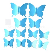 3D PLastic Mirror Wall Stickers, with Adhesive Tape, for Home Living Room Bedroom Wall Decorations, Butterfly, Deep Sky Blue, 52~91x63~107x0.2mm, 12pcs/set(DIY-F077-02B)