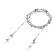 Eyeglasses Chains, Neck Strap for Eyeglasses, with 304 Stainless Steel Cable Chains, Tube Beads and Rubber Eyeglass Holders, Stainless Steel Color, 27.5 inch(70cm)(AJEW-EH00280)