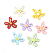 Rack Plating Alloy Pendants, Spray Painted Flower Charms, Cadmium Free & Nickel Free & Lead Free, Mixed Color, 27x24.5x3mm, Hole: 1.8mm(FIND-C018-25)