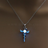 Luminous Alloy Pendants, Necklace, Halloween, Dragon/Skull/Horse/Gun, Blue, 17.72 inch(45cm)(PW-WG96247-17)