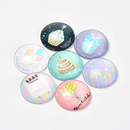 Printed Glass Flat Back Cabochons, Dome/Half Round, Birthday Theme, Mixed Color, 25x6mm(X-GGLA-Q056-015-25mm)