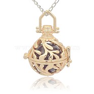 Golden Tone Brass Hollow Round Cage Pendants, with No Hole Spray Painted Brass Round Ball Beads, DarkSlate Blue, 36x25x21mm, Hole: 3x8mm(KK-J227-06G)