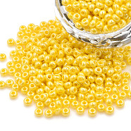 8/0 Czech Opaque Glass Seed Beads, Lustered, Round, Yellow, 3x2mm, Hole: 1mm, about 500g/bag(SEED-N004-003A-21)