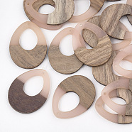 Resin & Wood Pendants, Teardrop, Misty Rose, 37.5x28x3~3.5mm, Hole: 1.5mm(X-RESI-S358-05B)