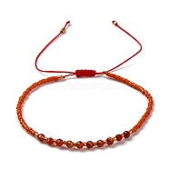 2mm Faceted Natural Carnelian Beaded Braided Adjustable Bracelets for Women, 5-7/8~11-3/4 inch(15~30cm)(PF2854-6)