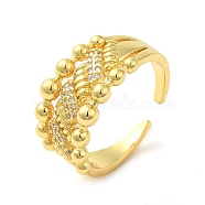 Brass Micro Pave Cubic Zirconia Cuff Rings, Real 16K Gold Plated, US Size 8 1/2(18.5mm)(RJEW-P102-11G)