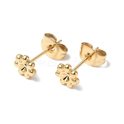 Ion Plating(IP) 304 Stainless Steel Stud Earring Findings, with Rhinestone Setting and Ear Nuts, Flower, Real 18K Gold Plated, Fit For 2mm Rhinetstone, 6mm, Pin: 0.7mm(STAS-F286-15G)