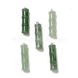 Natural Green Strawberry Quartz Pendants, Bamboo Stick Charms, with Stainless Steel Color Tone 304 Stainless Steel Loops, 45x12.5mm, Hole: 2mm(G-I340-A16)