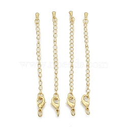 Long-Lasting Plated Brass Chain Extender, with Lobster Claw Clasps and Bead Tips, Real 24K Gold Plated, 12x7x3mm, Hole: 3.5mm, Extend Chain: 65mm, ring: 5x1mm(KK-F711-09G)