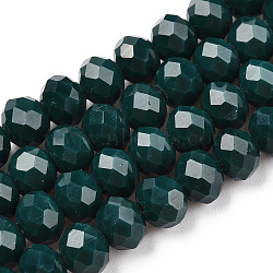 Opaque Solid Color Glass Beads Strands, Faceted, Rondelle, Dark Green, 6x5mm, Hole: 1mm, about 83~85pcs/strand, 38~39cm(EGLA-A034-P6mm-D12)