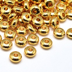 Brass Flat Round Spacer Beads, Golden, 6x3mm, Hole: 2mm(X-KK-M085-22G-NR)
