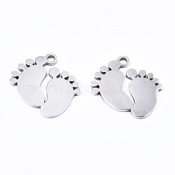 201 Stainless Steel Charms, Laser Cut, Baby Feet, Stainless Steel Color, 13x12.5x1mm, Hole: 1.4mm(STAS-T044-208P)