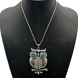 Alloy Rhinestone Pendant Necklaces, Platinum, Owl(SG2819-6)