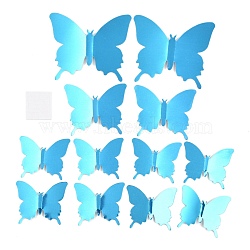 3D PLastic Mirror Wall Stickers, with Adhesive Tape, for Home Living Room Bedroom Wall Decorations, Butterfly, Deep Sky Blue, 52~91x63~107x0.2mm, 12pcs/set(DIY-F077-02B)