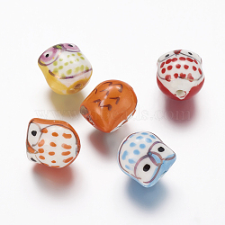 Handmade Porcelain Beads, Famille Rose Porcelain, Owl, Mixed Color, 17x15x13mm, Hole: 3mm(PORC-S447-M)