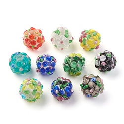 Handmade Lampwork Beads, Rondelle with Flower, Bumpy, Mixed Color, 14~15x12~13mm, Hole: 1.5~1.8mm(LAMP-P051-H-M)