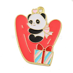 Alloy Enamel Pendants, Light Gold, Panda Charm, Letter V, 28x22x1mm, Hole: 1.7mm(ENAM-H045-03LG-03)