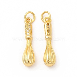 Rack Plating Brass Micro Pave Cubic Zirconia Pendants, Cadmium Free & Lead Free, Whisk Charm, with Jump Ring, Real 18K Gold Plated, 23x5x5.2mm, Hole: 3.4mm(KK-I699-08G)