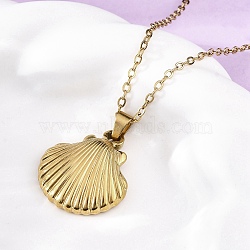 Shell Shape 304 Stainless Steel Pendant Necklaces, Ion Plating(IP), Real 18K Gold Plated, 18.11 inch(46cm)(NJEW-M096-20G)