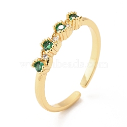 Cubic Zirconia Flat Round Open Cuff Ring, Real 18K Gold Plated Brass Jewelry for Women, Lead Free & Cadmium Free, Green, US Size 6 1/2(16.9mm)(X-RJEW-H101-05G)